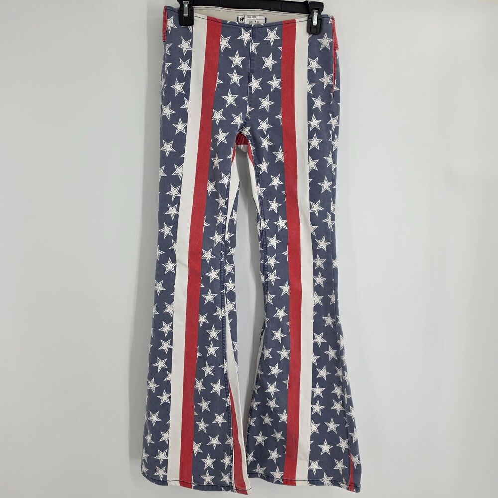 Free People We The Free Penny Pull On Stars & Stripes Flare Jeans W 27 Americana